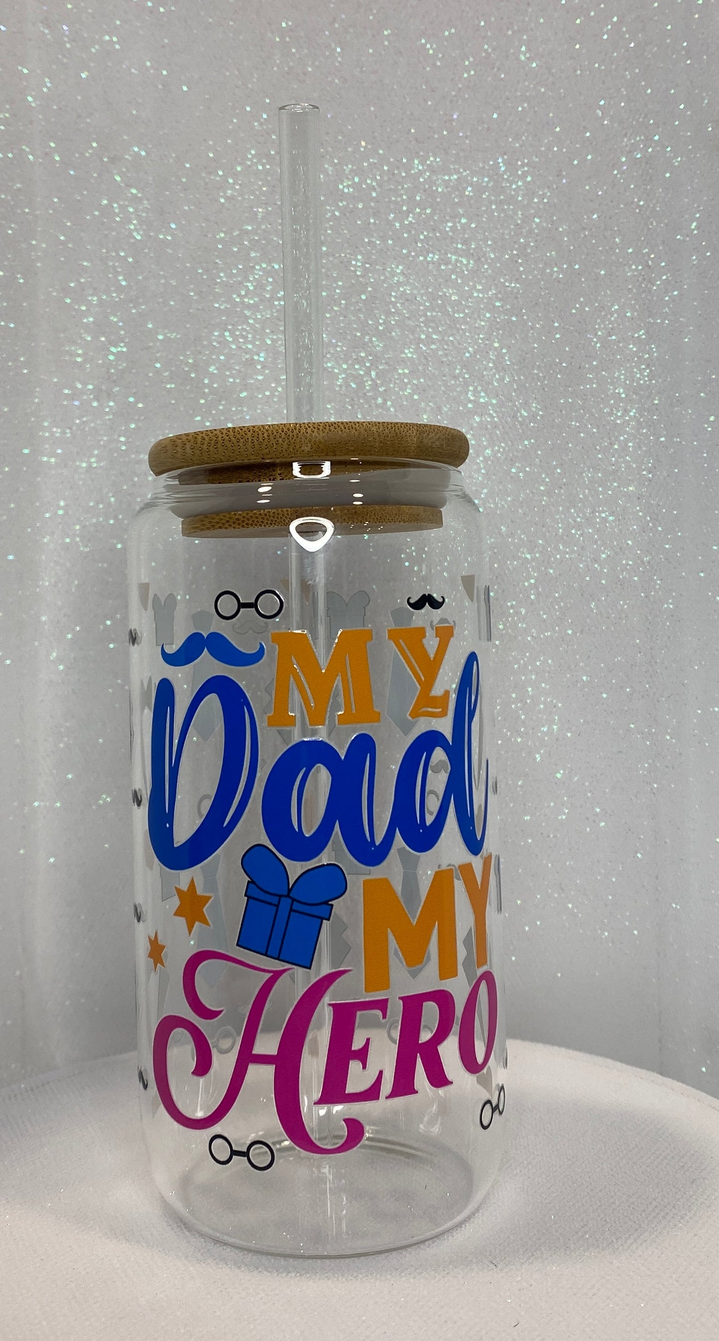 My Dad My Hero - 16 oz Glass Cup with Lid and Straw