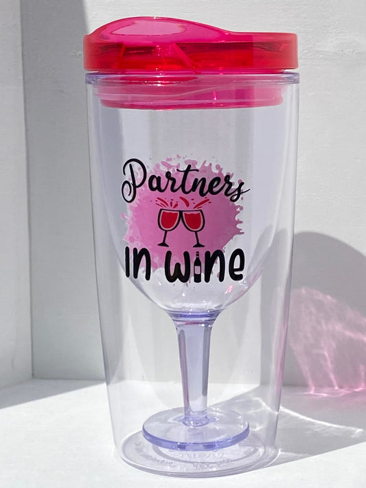 10OZ. Insulated Acrylic Wine Tumbler With Lid - Partners In Wine
