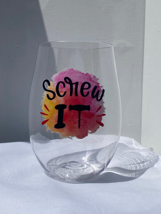 16 oz. Plastic Wine Glass - Screw It