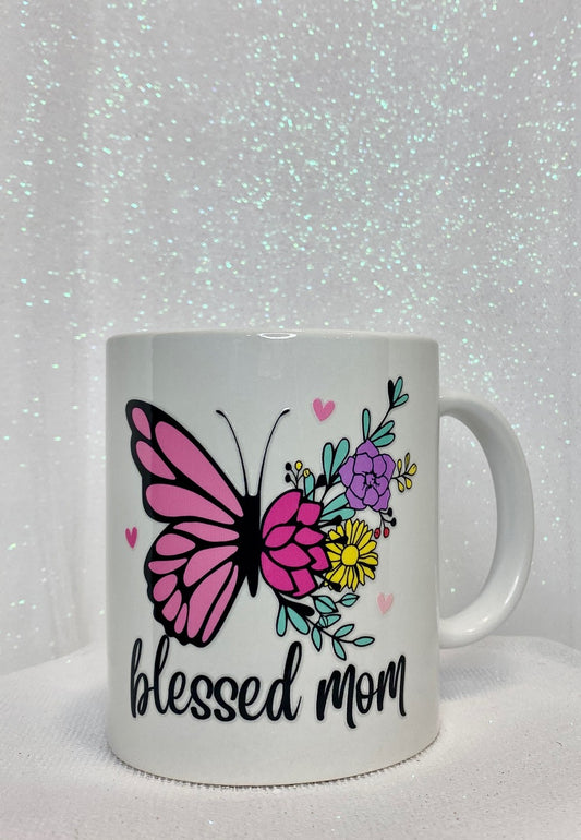 11oz Ceramic Mug - Blessed Mom - Butterfly